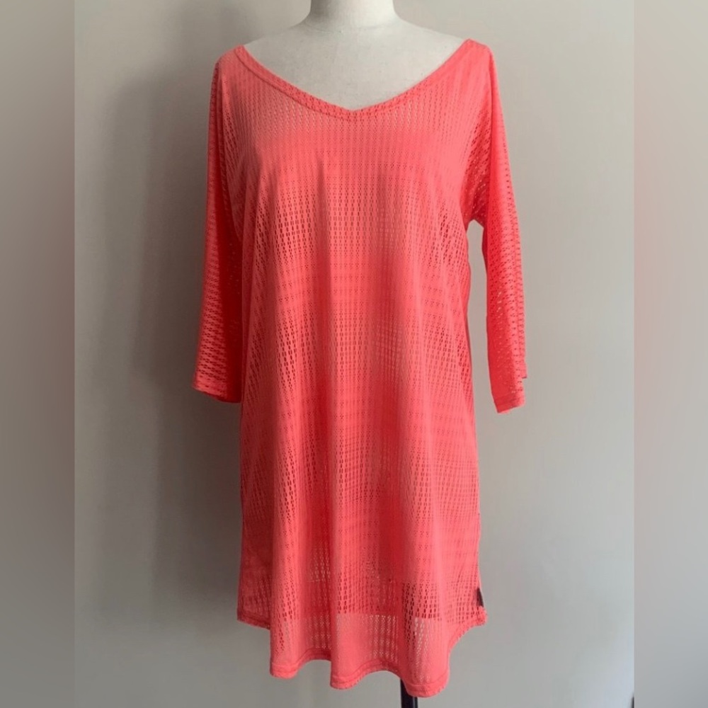 O’Neill Swim Cover-Up Mini Dress Coral Pink V-Neck Mesh Size XS / S